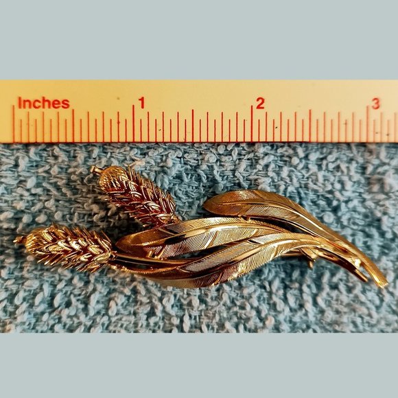 Vintage Brooch Pin 50s-60s Wheat Goldtone Fine Costume Jewelry - Picture 4 of 4